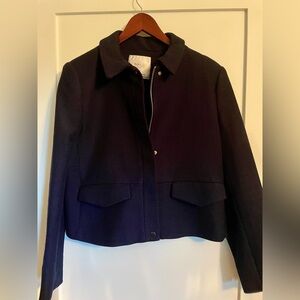 Zara Dark Blue Navy Textured Cropped Blazer